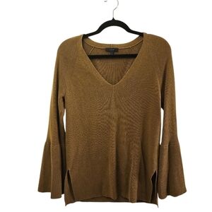 J Crew Brown V Neck Sweater Bell Sleeve Sz Small Wool Knit